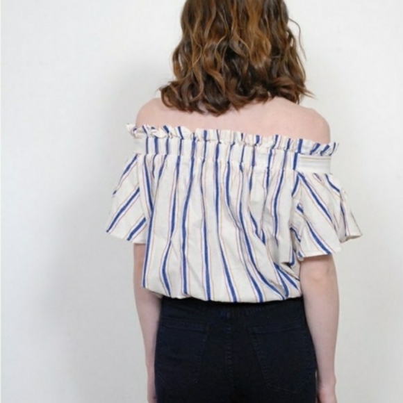 Birds of Paradis by Trovata Janette Bare Shoulder Linen Blend Blouse Size XS - Picture 3 of 12